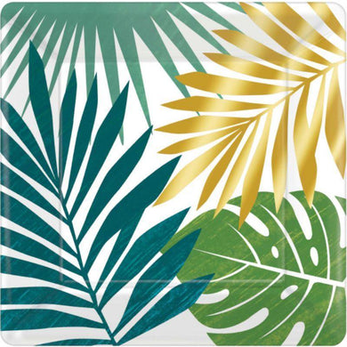 8 Pack Metallic Palm Leaves Square Lunch Plates - 17cm - The Base Warehouse