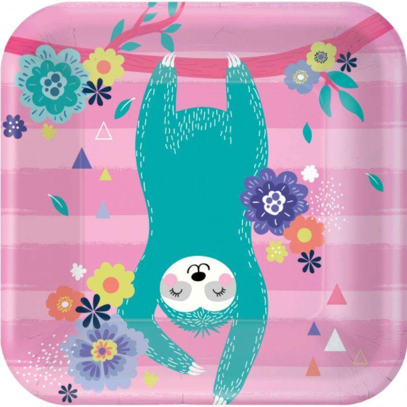 8 Pack Sloth Square Paper Plates - 17cm - The Base Warehouse