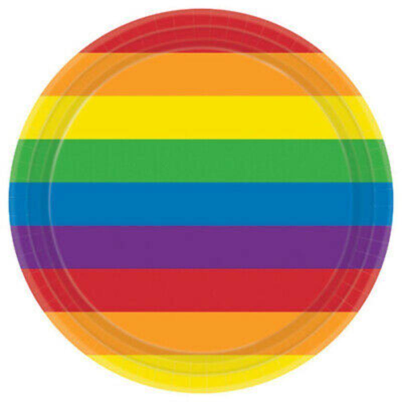8 Pack Rainbow Round Paper Plates - 17cm - The Base Warehouse
