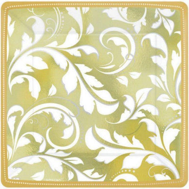 8 Pack Gold Elegant Scroll Square Paper Plates - 17cm - The Base Warehouse