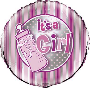 Its A Girl Bottle Round Foil Balloon - 45cm - The Base Warehouse