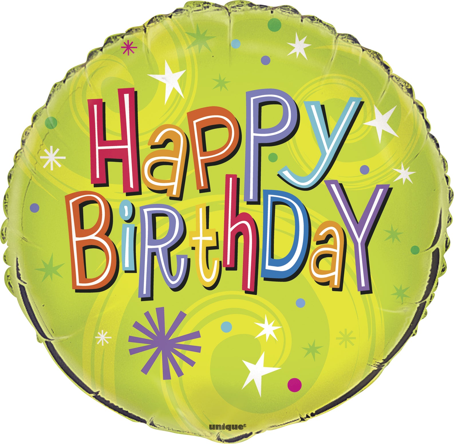Lime Swirl Happy Birthday Round Foil Balloon - 45cm