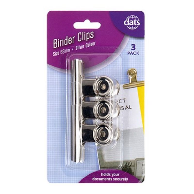 3 Pack Silver Binder Clips - 6.3cm