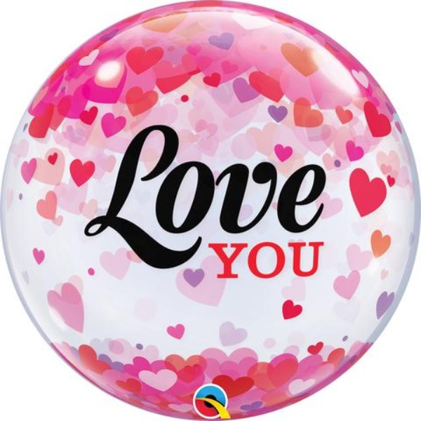 Love You Confetti Hearts Bubble Balloon - 55cm