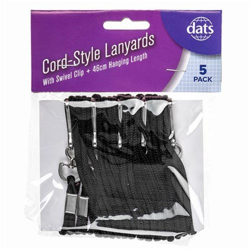 5 Pack Cord-Style Black Lanyards - 95cm