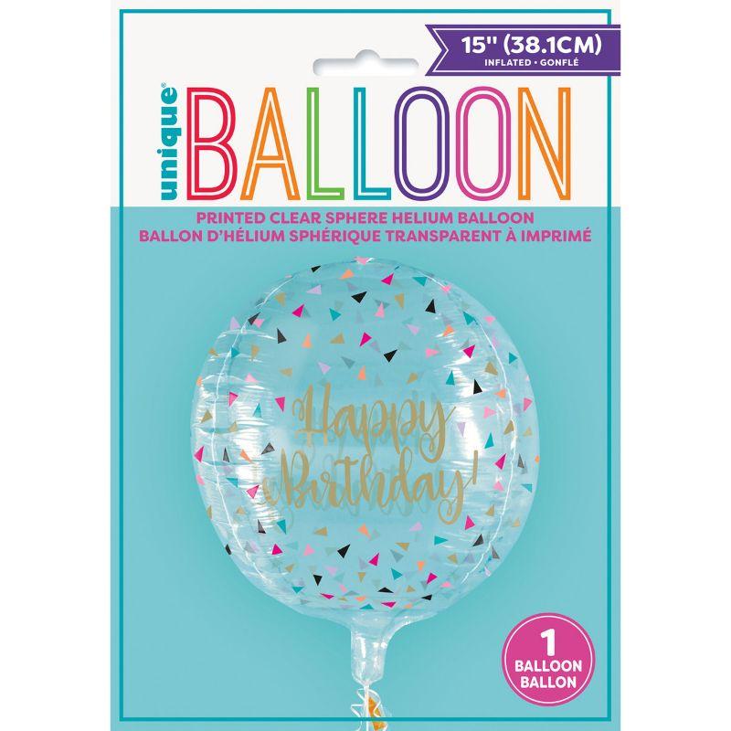 Printed Clear Sphere Colourful Birthday Helium Balloon - 38cm