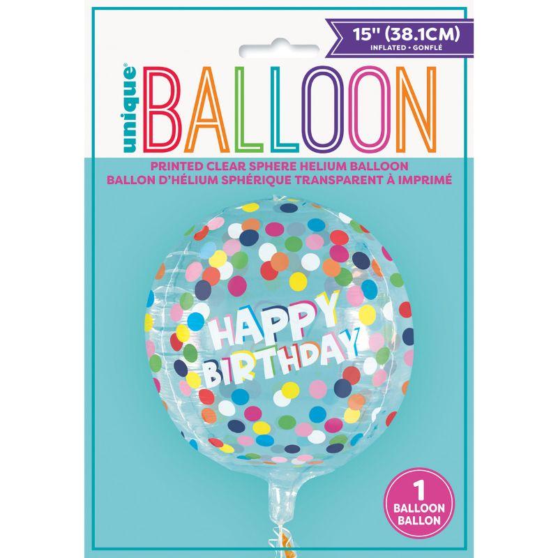 Printed Clear Sphere Polka Dot Birthday Helium Balloon - 38cm