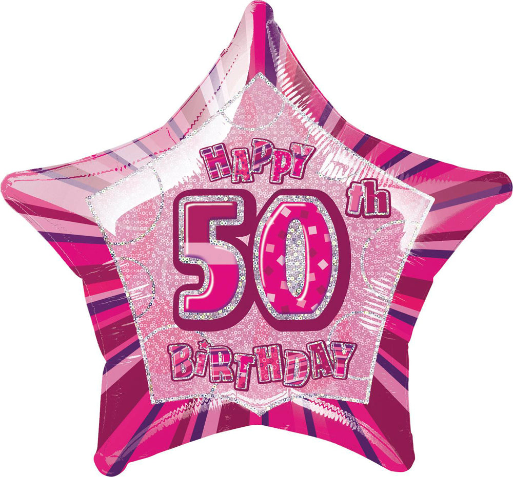 Glitz Pink Happy 16th Birthday Star Foil Balloon - 50cm