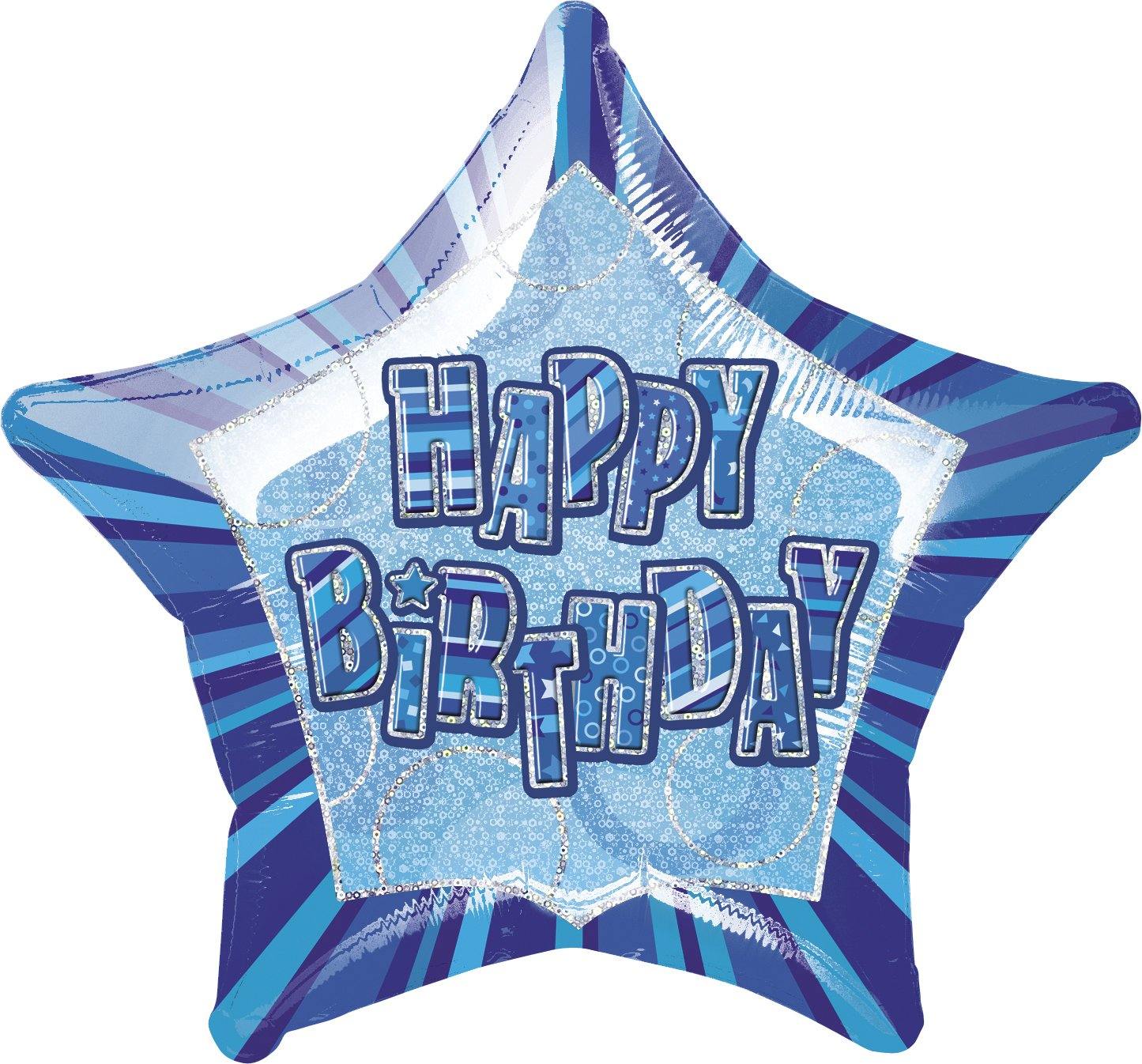Glitz Blue Happy Birthday Star Foil Balloon - 50cm