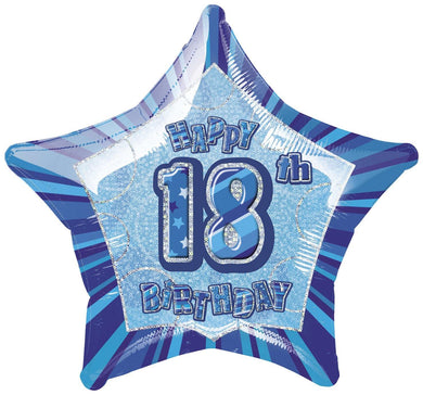 Glitz Blue Happy 18th Birthday Star Foil Balloon - 50cm - The Base Warehouse