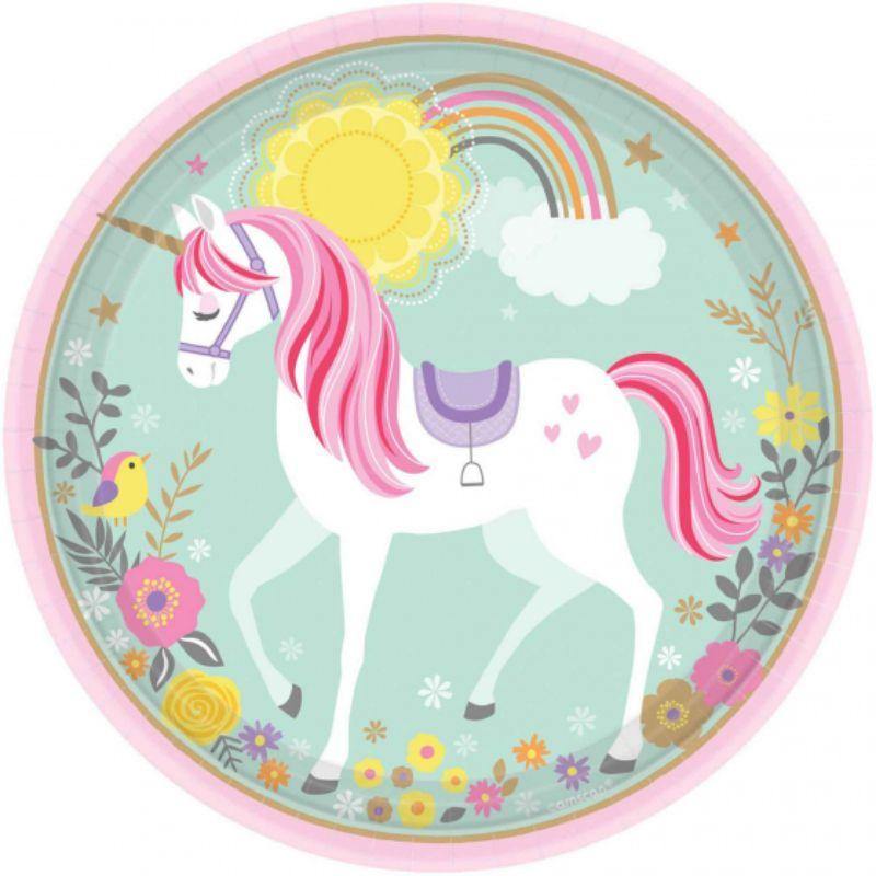8 Pack Magical Unicorn Round Paper Plates - 23cm - The Base Warehouse