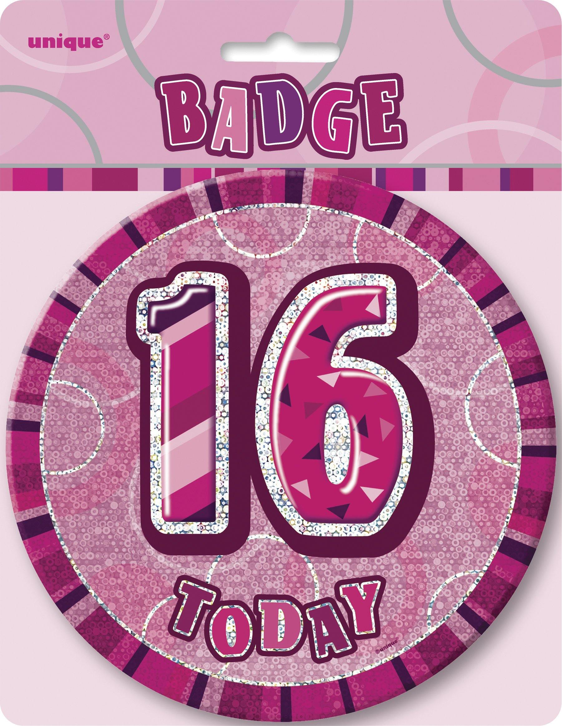 Glitz Pink 16 Today Jumbo Birthday Badge - 15cm - The Base Warehouse