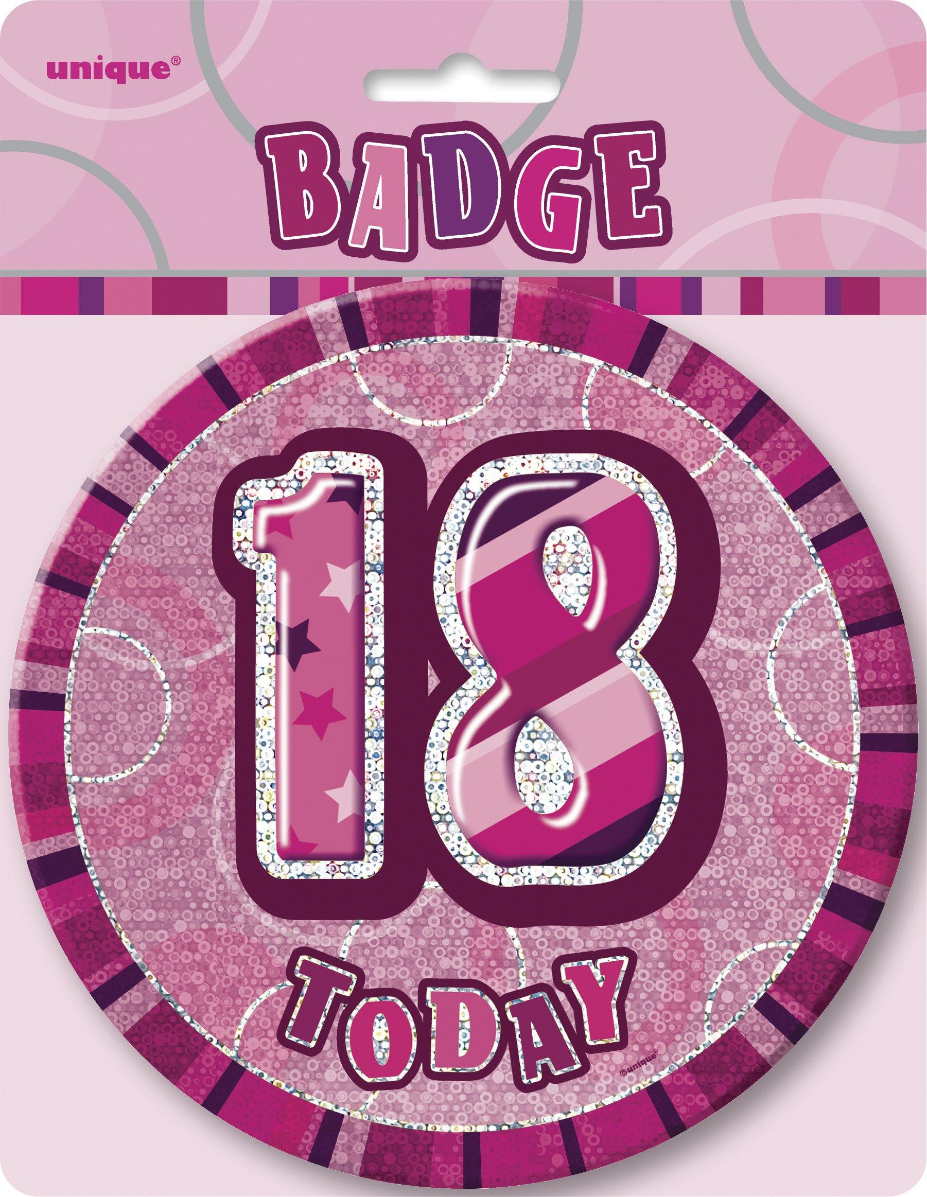 Glitz Pink 18 Today Jumbo Birthday Badge - 15cm - The Base Warehouse