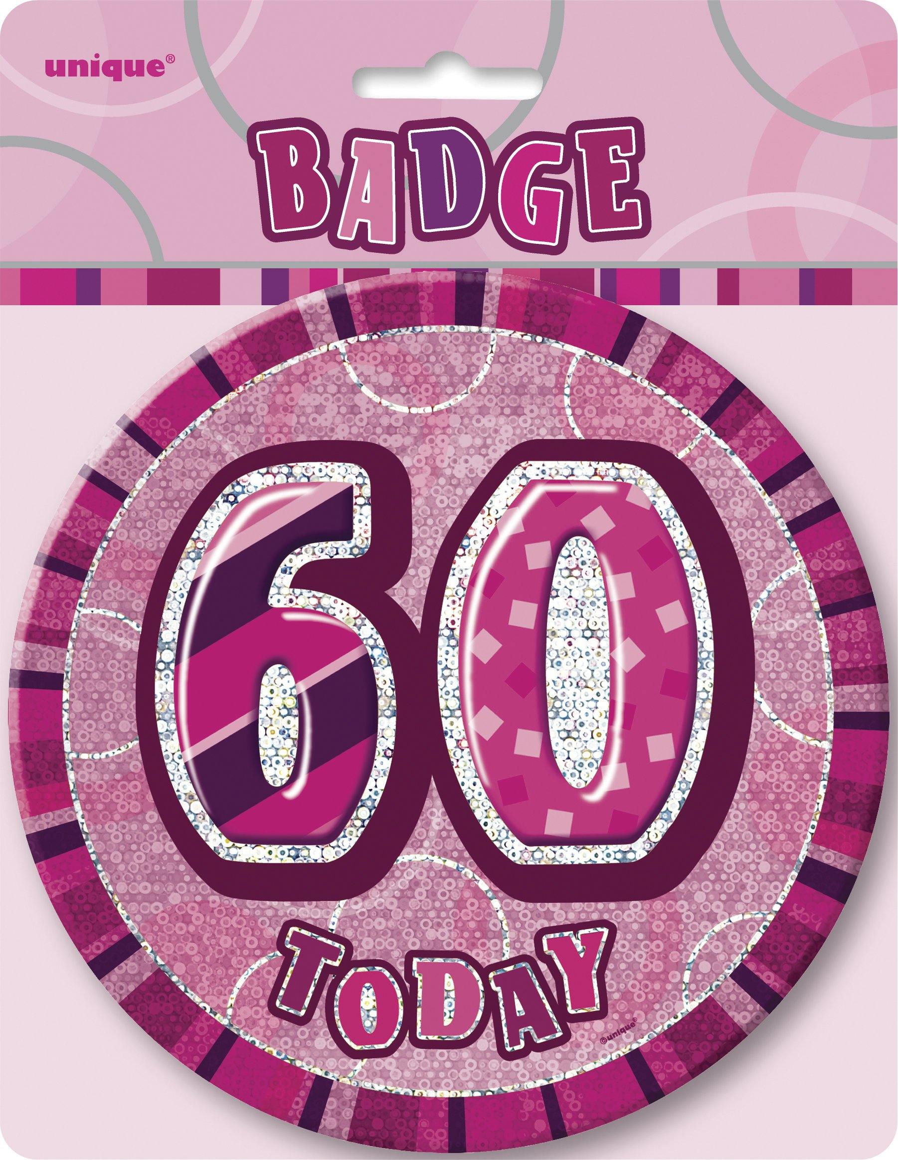 Glitz Pink 60 Today Jumbo Birthday Badge - 15cm - The Base Warehouse