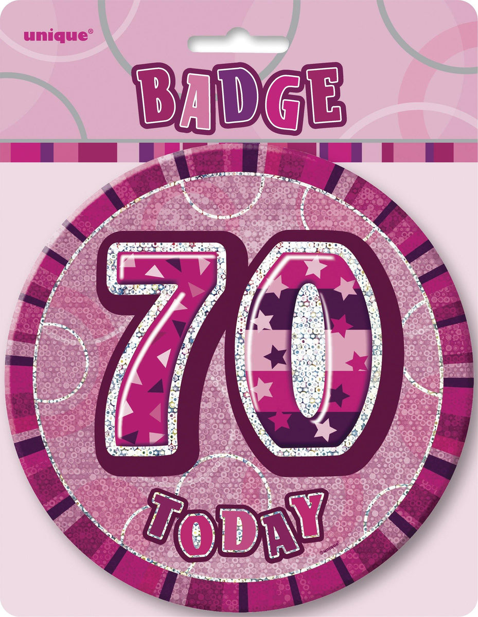 Glitz Pink 70 Today Jumbo Birthday Badge - 15cm | The Base Warehouse