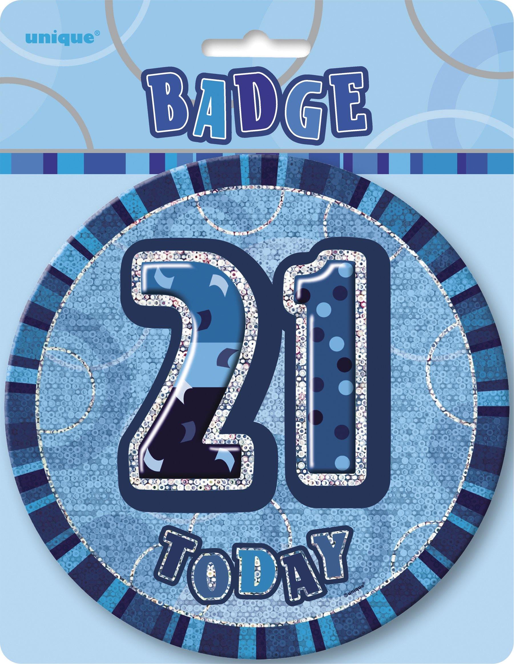Glitz Blue 21 Today Jumbo Birthday Badge - 15cm - The Base Warehouse