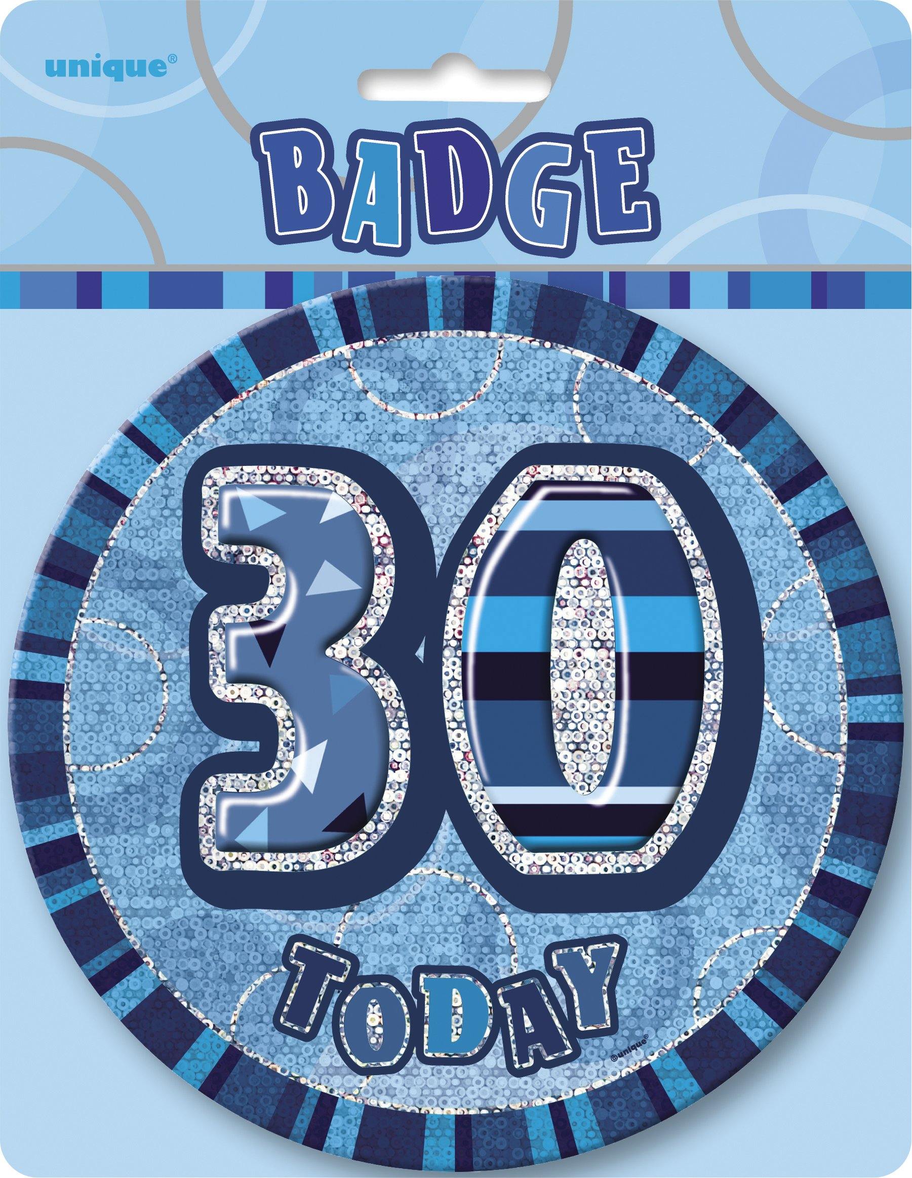 Glitz Blue 30 Today Jumbo Birthday Badge - 15cm