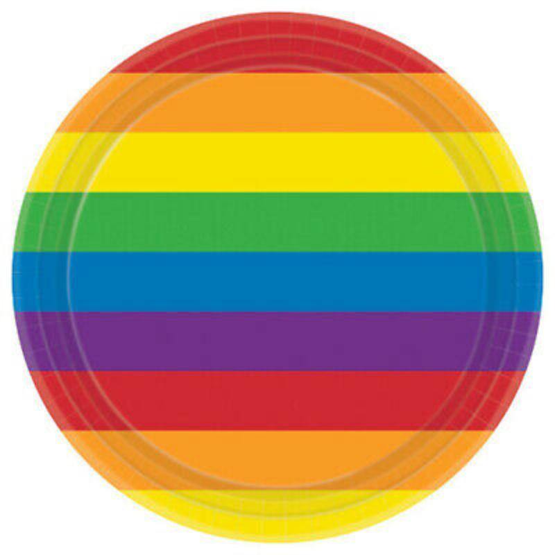 8 Pack Rainbow Round Paper Plates - 22cm - The Base Warehouse