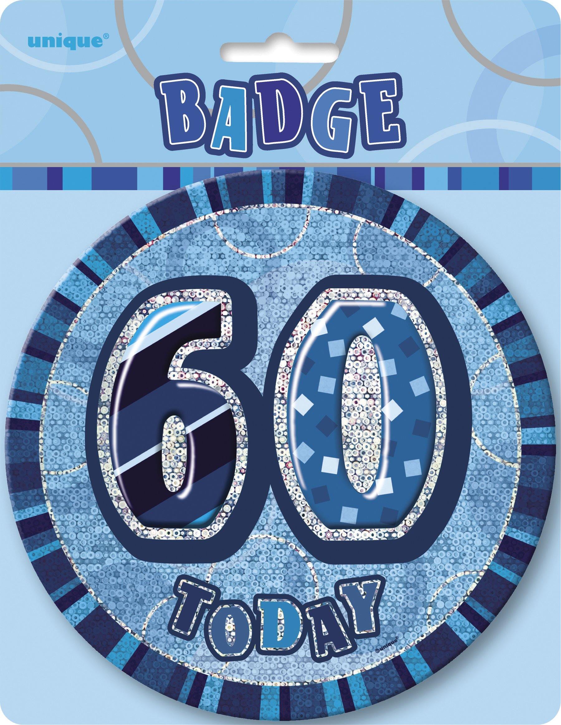 Glitz Blue 60 Today Jumbo Birthday Badge - 15cm