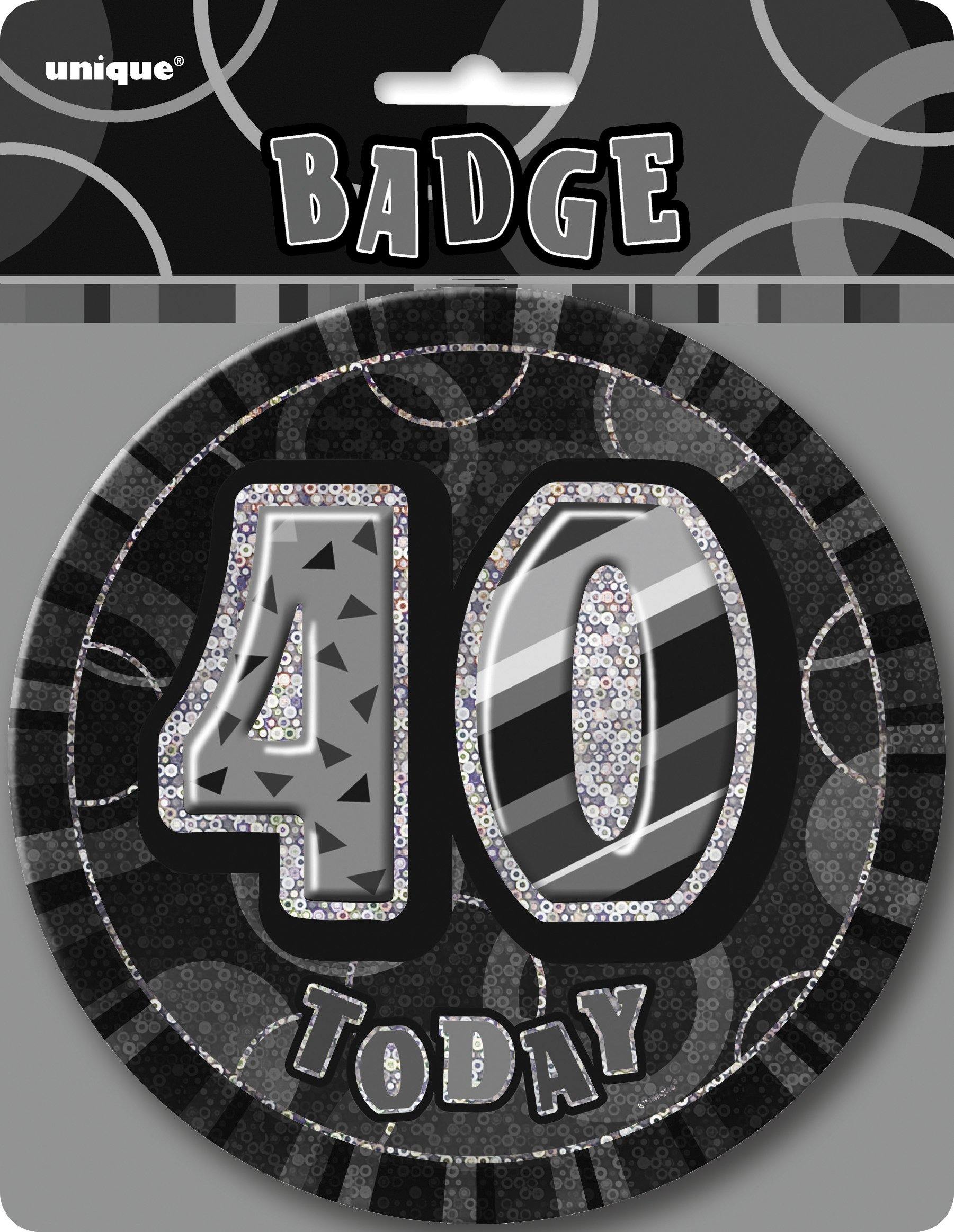 Glitz Black 40 Today Jumbo Birthday Badge - 15cm - The Base Warehouse