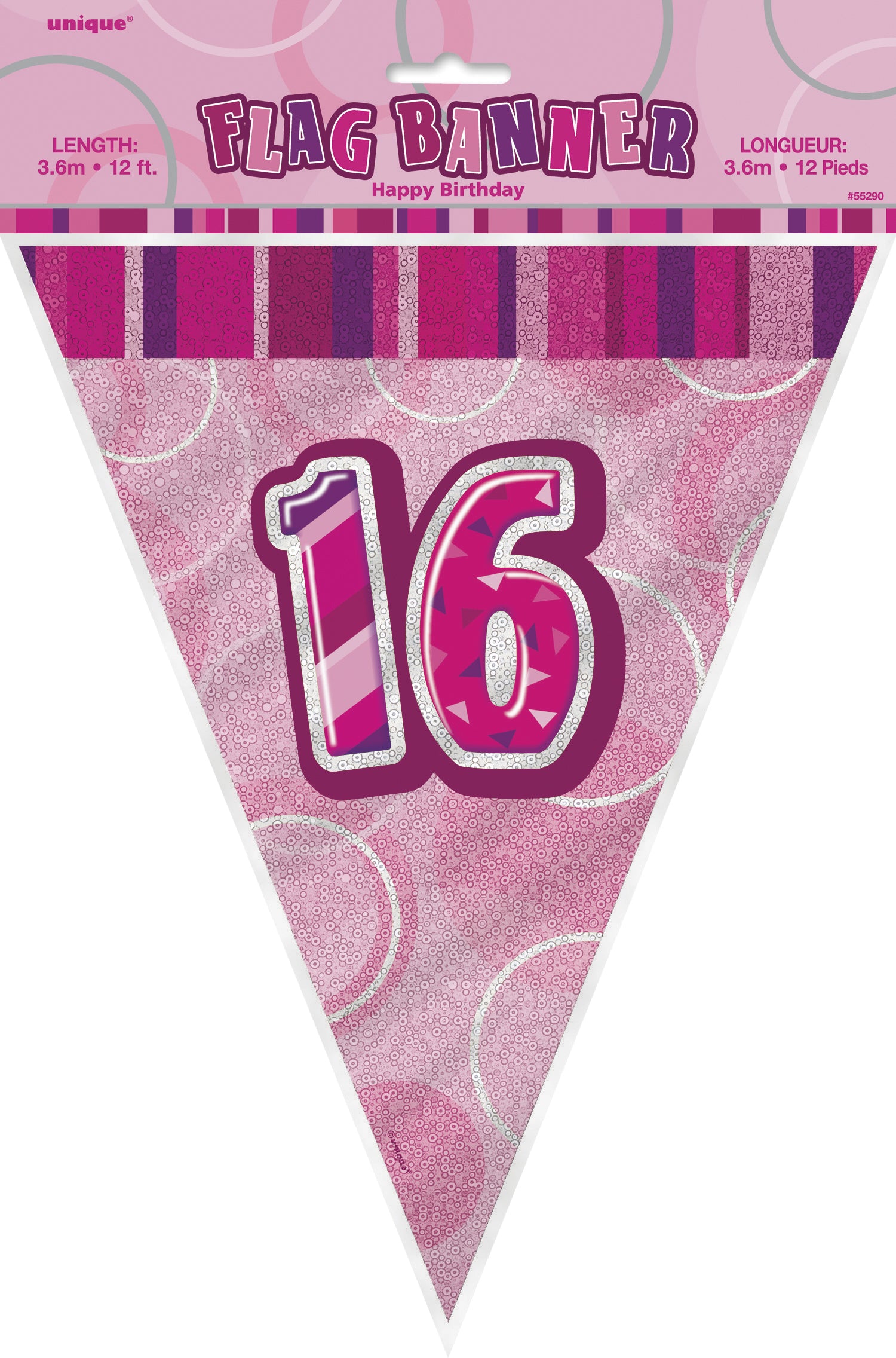 Glitz Pink Numeral 16 Flag Banner - 3.65m