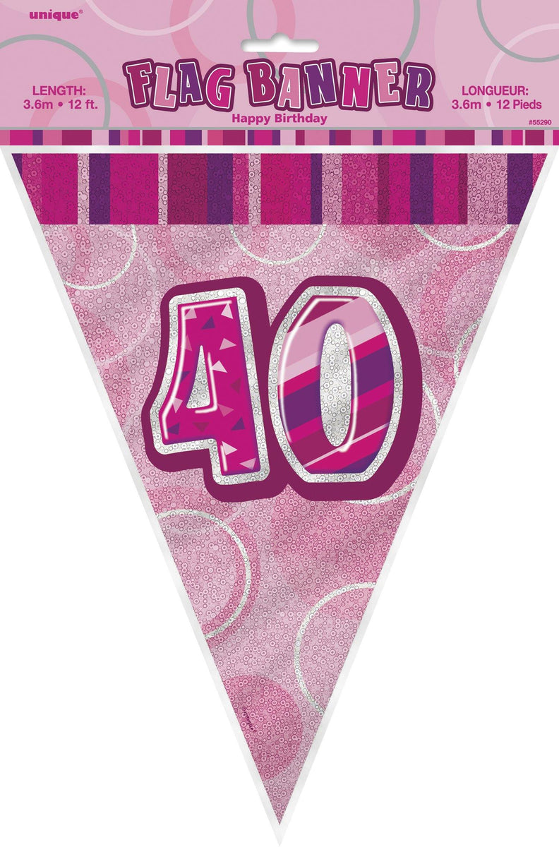 Glitz Pink Numeral 40 Flag Banner - 3.65m | The Base Warehouse
