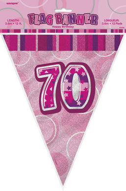 Glitz Pink Numeral 70 Flag Banner - 3.65m - The Base Warehouse