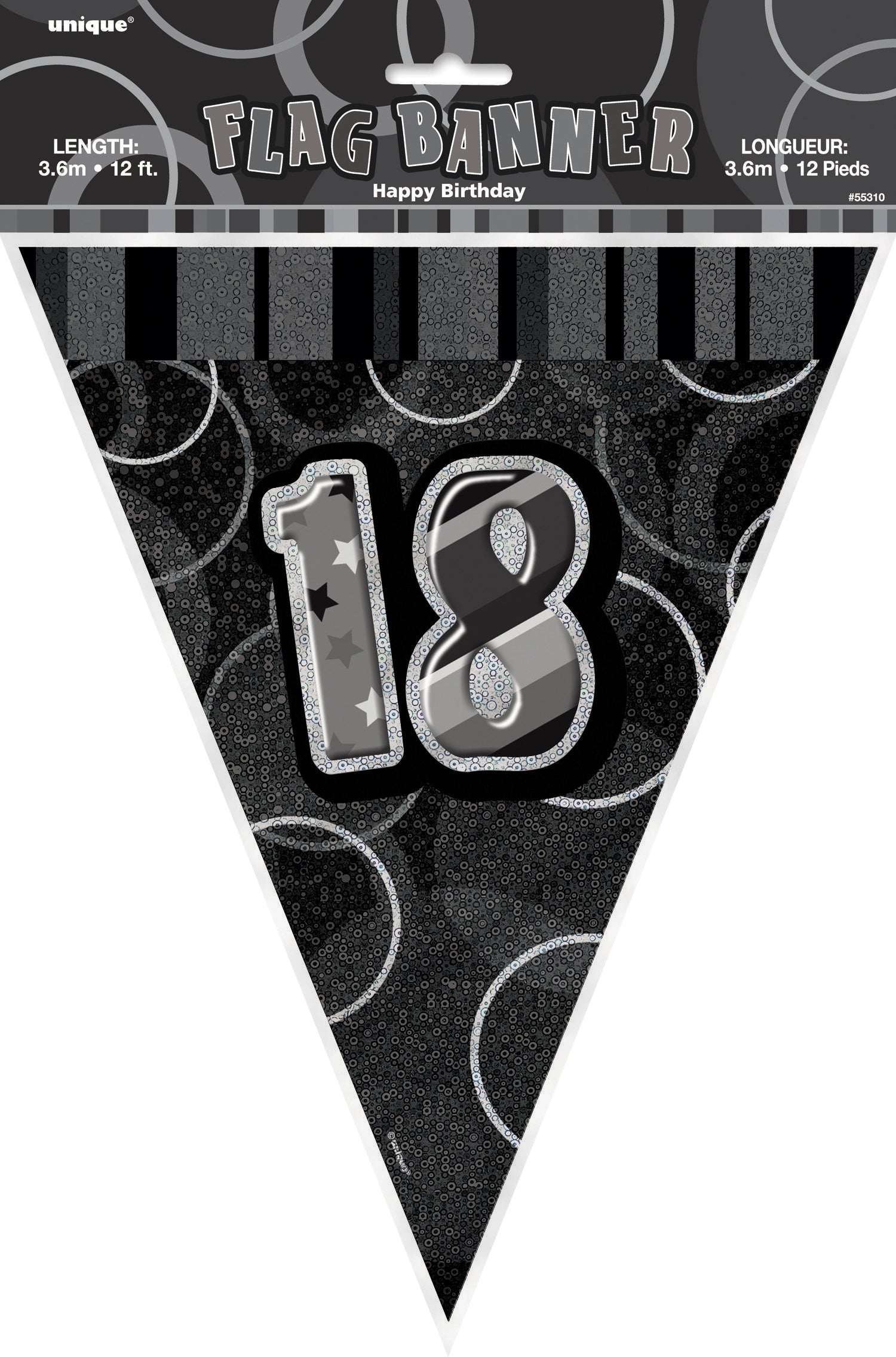 Glitz Black & Silver Numeral 18 Flag Banner - 3.65m