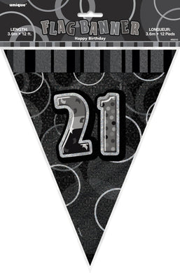 Glitz Black & Silver Numeral 21 Flag Banner - 3.65m - The Base Warehouse