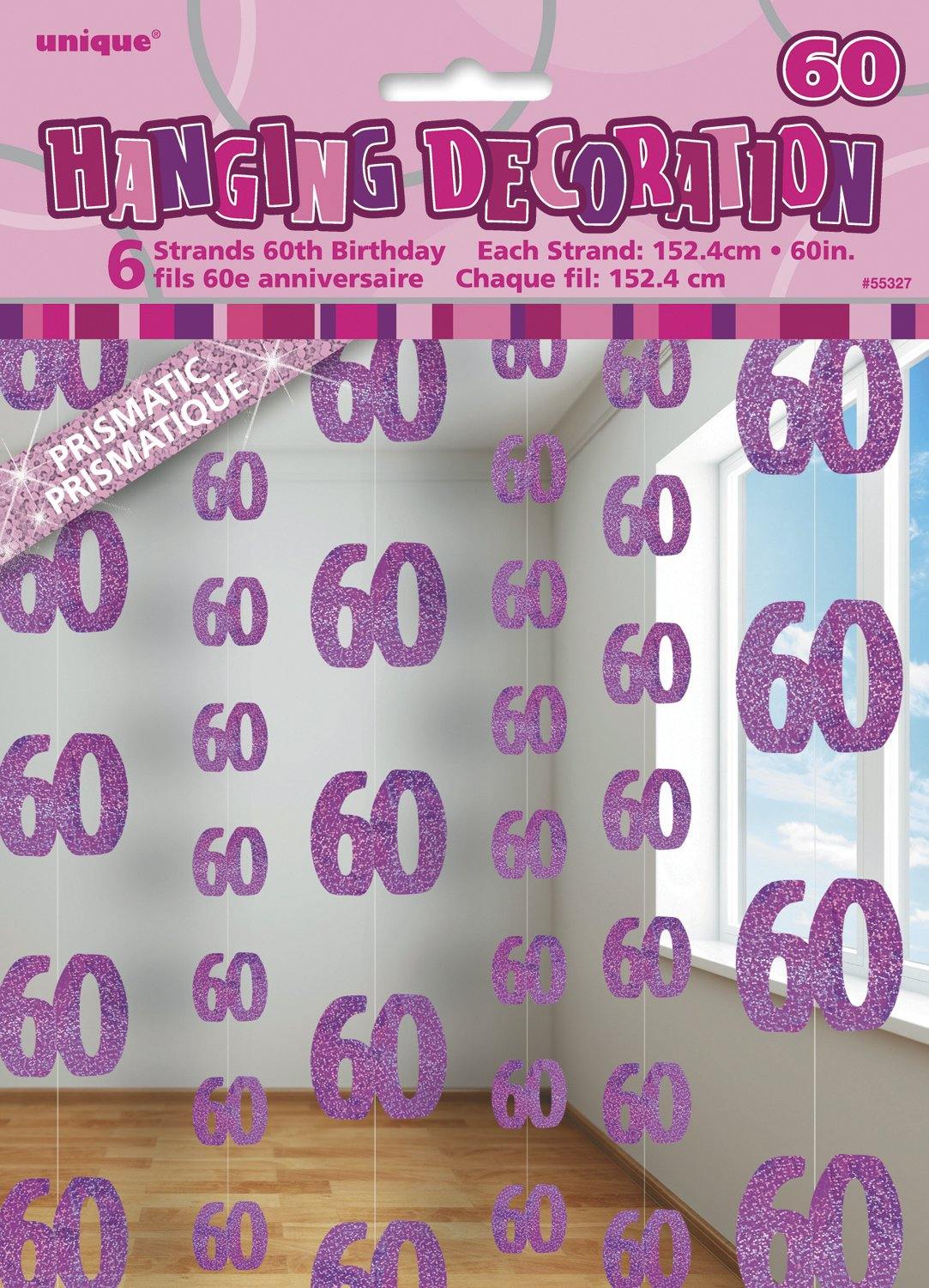 6 Pack Glitz Pink 60 Hanging Decorations - 1.5m - The Base Warehouse