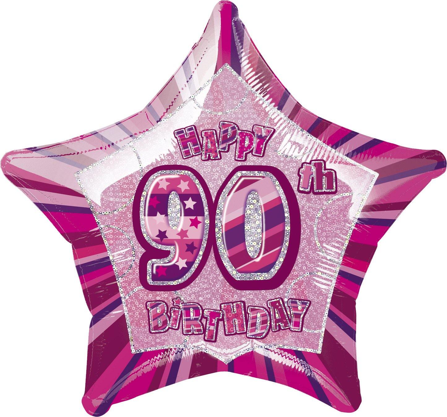 Glitz Pink Happy 90th Birthday Star Foil Balloon - 50cm - The Base Warehouse