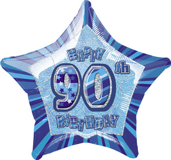 Glitz Blue Happy 90th Birthday Star Foil Balloon - 50cm