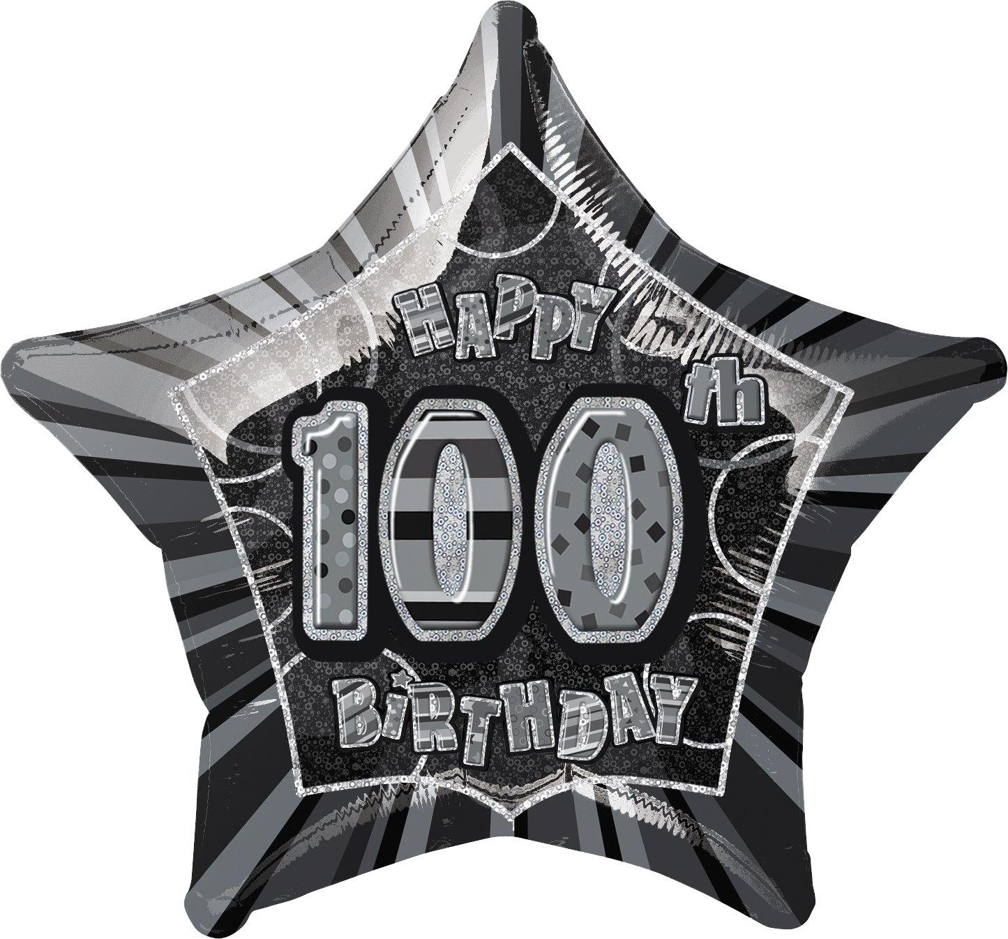Glitz Black Happy 100h Birthday Star Foil Balloon - 50cm