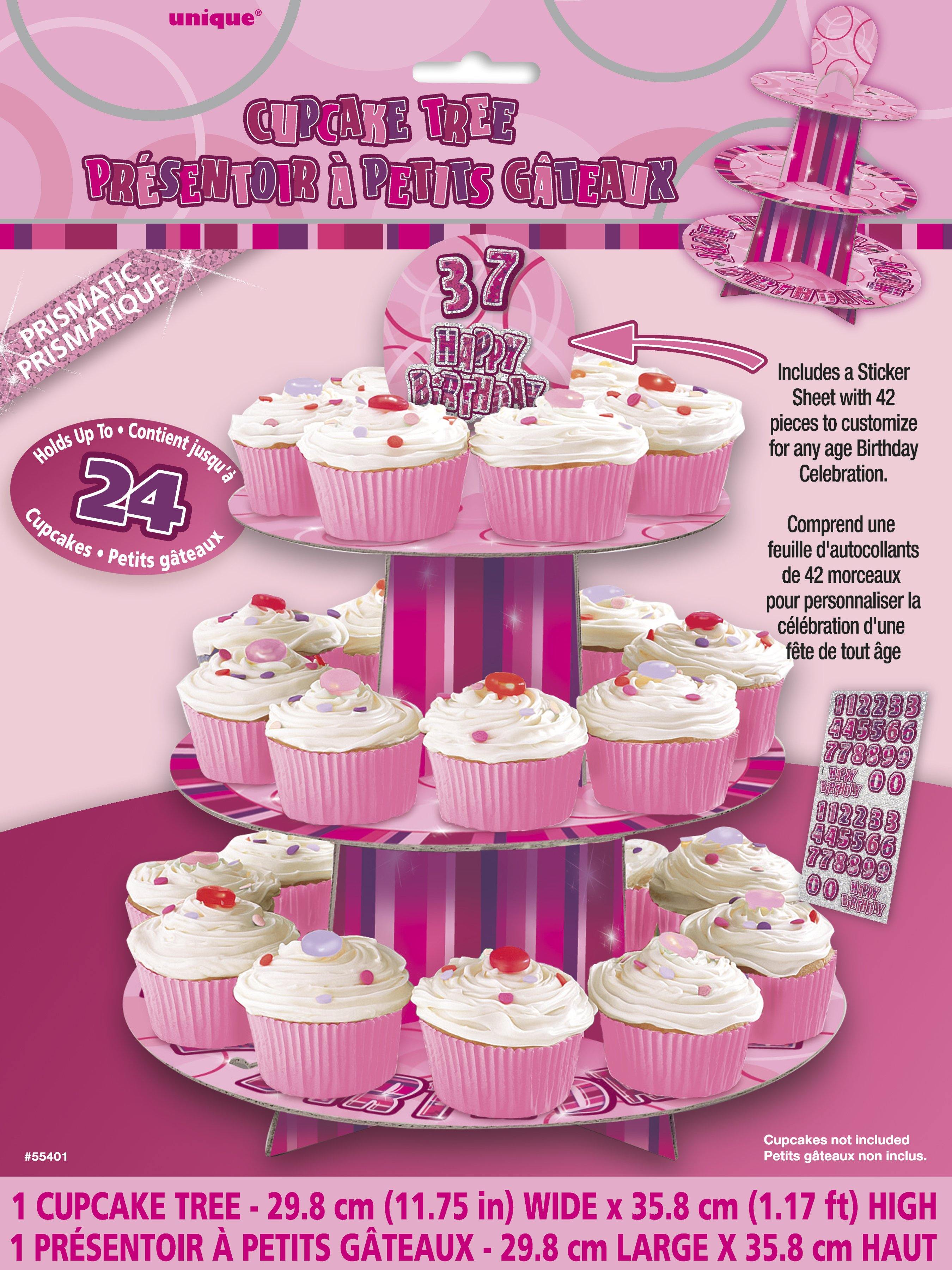 3-Tier Glitz Pink Cupcake Stand with Sticker Sheet - 30cm x 36cm - The Base Warehouse