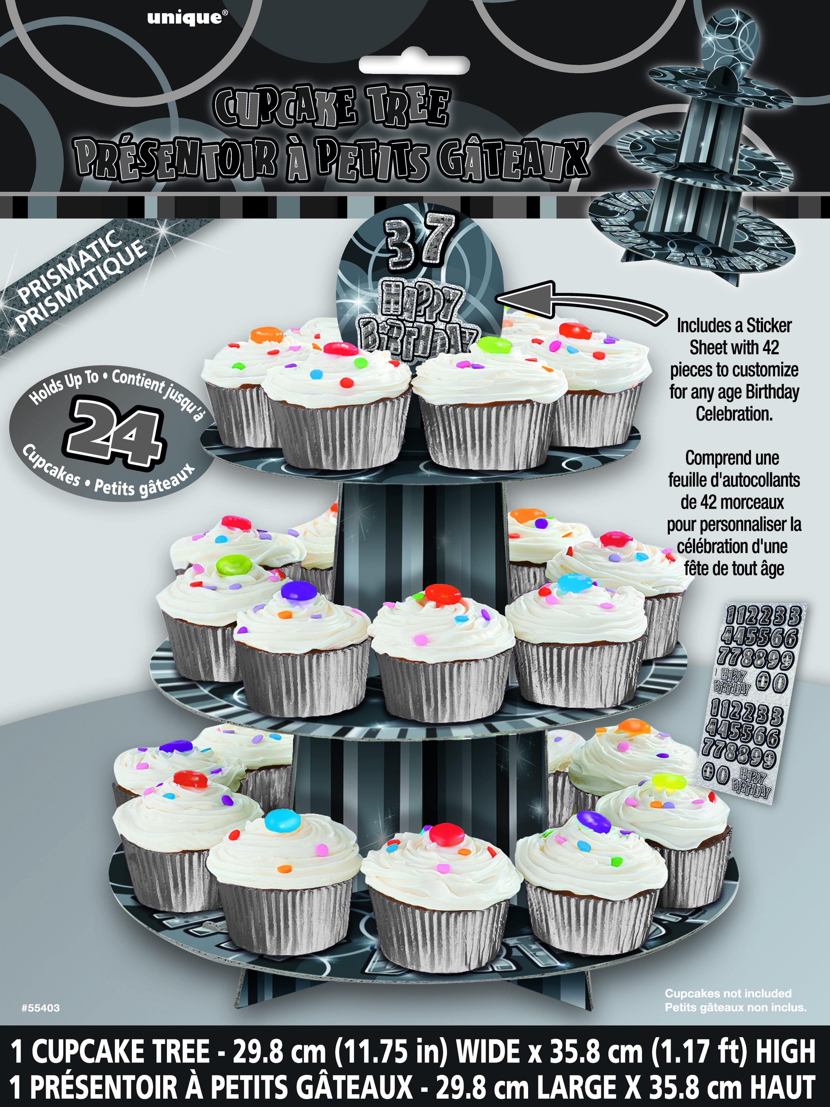 3-Tier Glitz Black Cupcake Stand with Sticker Sheet - 30cm x 36cm - The Base Warehouse