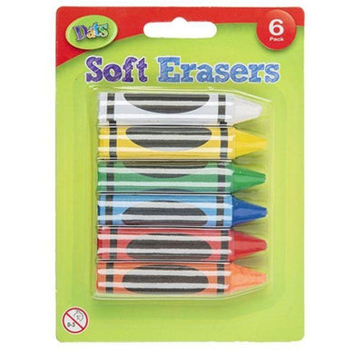 6 Pack Crayon Shaped Soft Erasers - The Base Warehouse