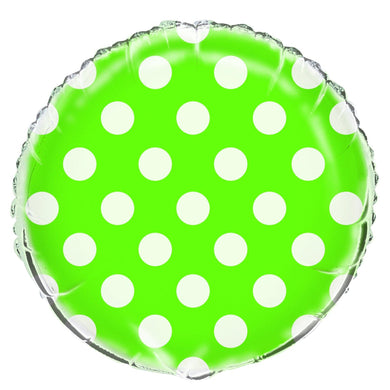 Lime Green Dots Round Foil Balloon - 45cm - The Base Warehouse