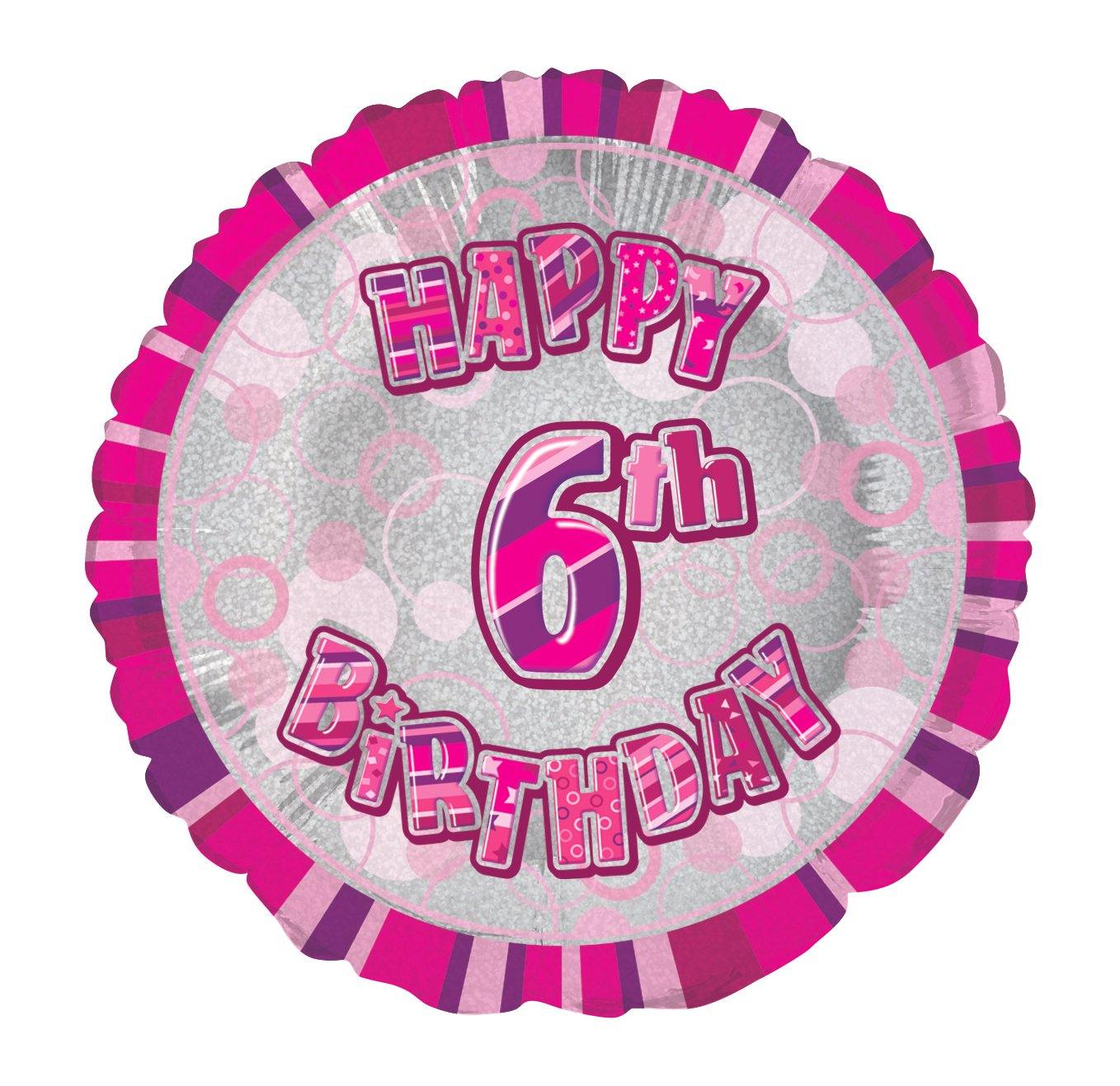 Glitz Pink Happy 6th Birthday Round Foil Balloon - 45cm - The Base Warehouse