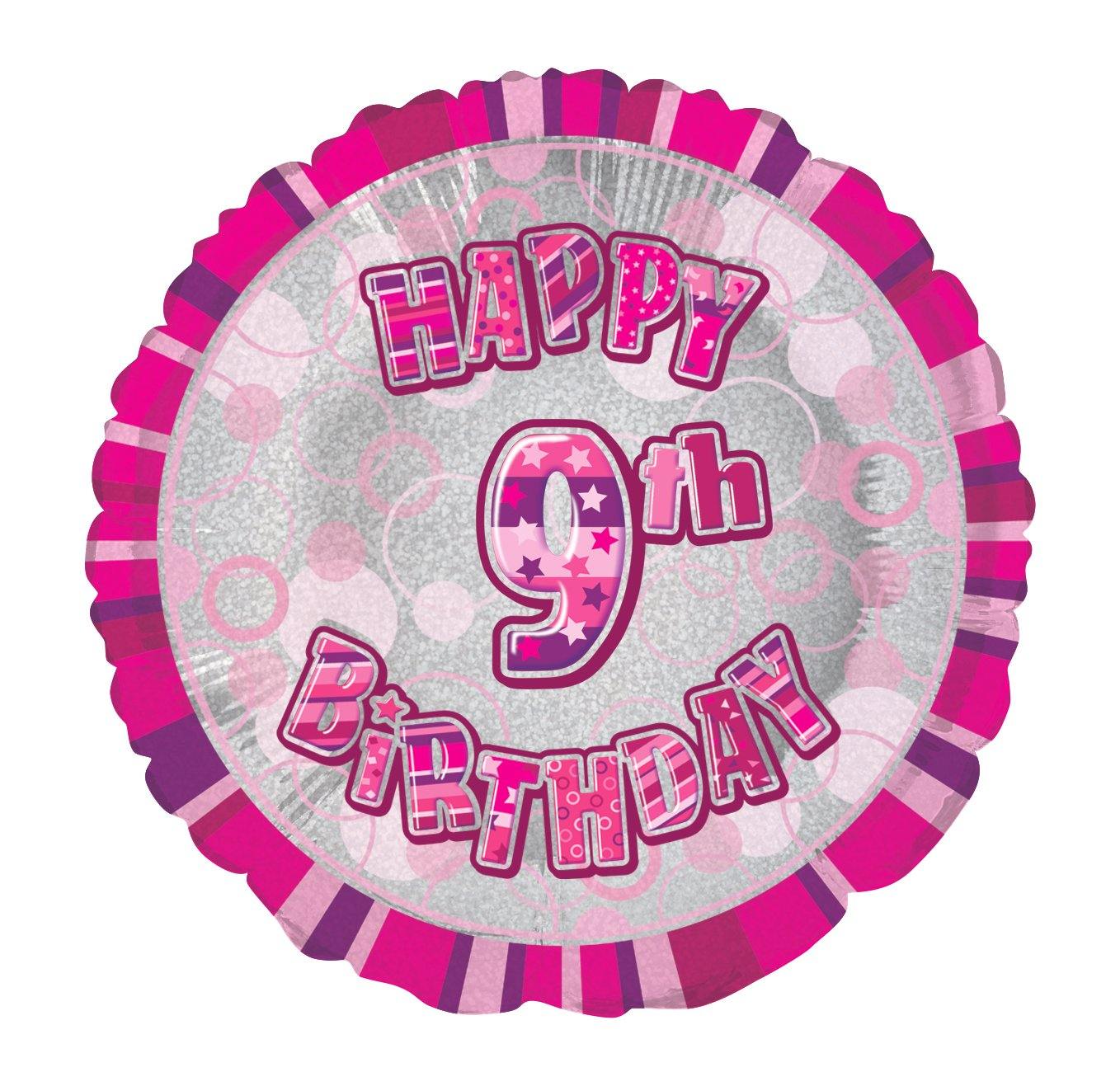 Glitz Pink Happy 9th Birthday Round Foil Balloon - 45cm - The Base Warehouse