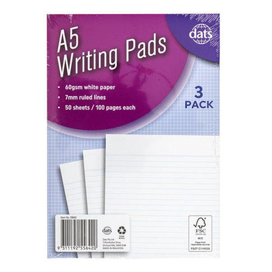 3 Pack 100pg Writing Pads - A5 - The Base Warehouse