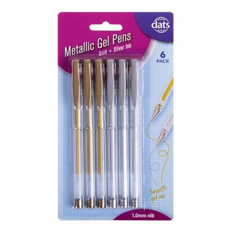 6 Pack Metallic Silver & Gold Gel Pens - The Base Warehouse