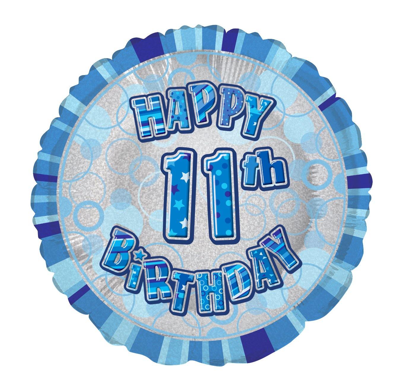 Glitz Blue Happy 11th Birthday Round Foil Balloon - 45cm - The Base Warehouse