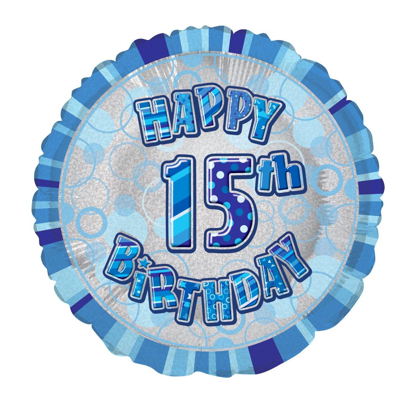 Glitz Blue Happy 15th Birthday Round Foil Balloon - 45cm - The Base Warehouse