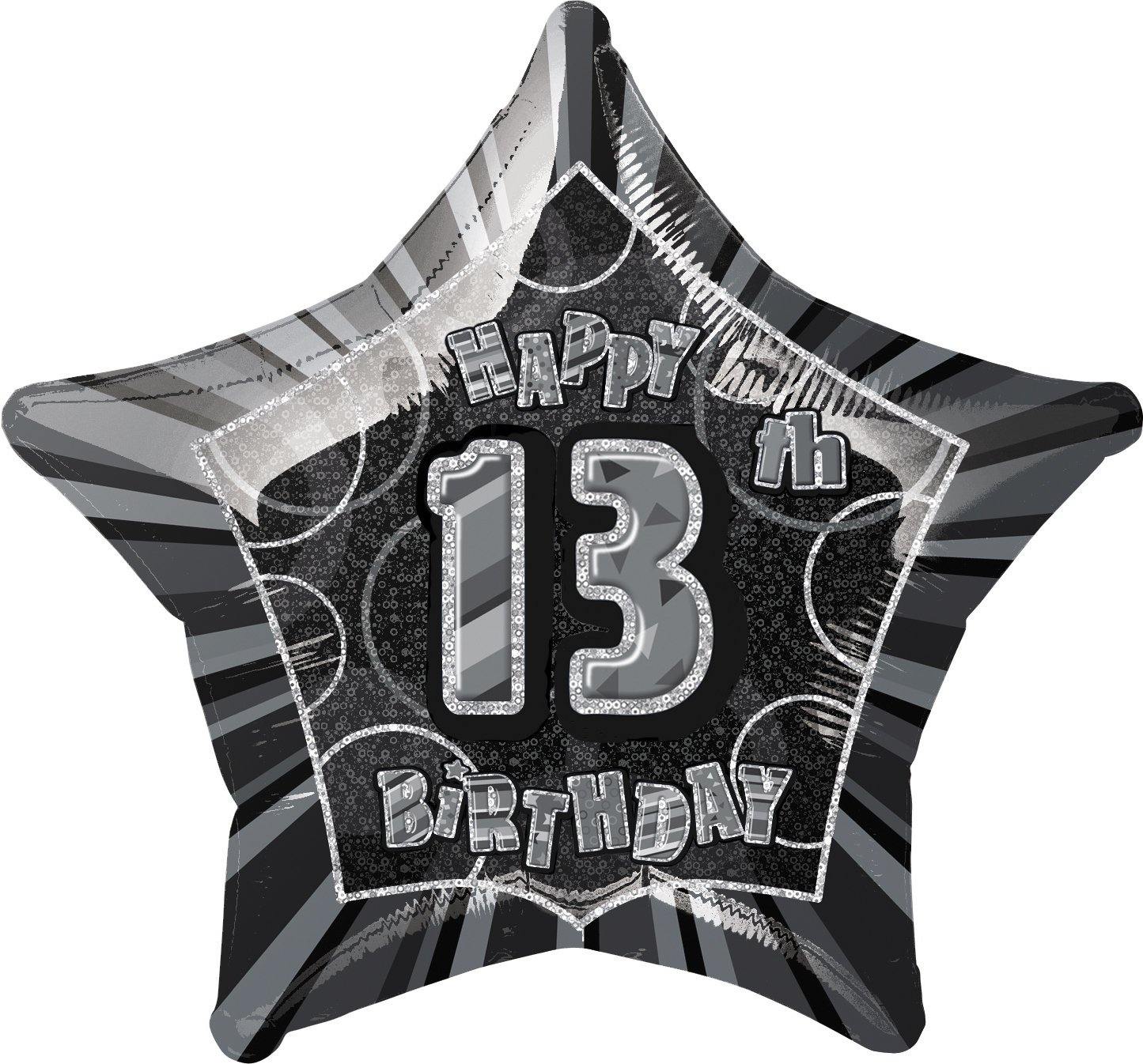 Glitz Black Happy 13th Birthday Star Foil Balloon - 50cm