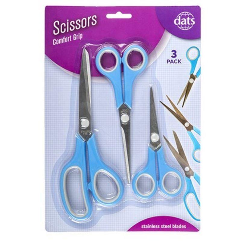 3 Pack Assorted Size Rubber Grip Scissors - The Base Warehouse