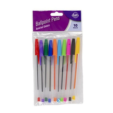 10 Pack Mixed Colour Ballpoint Pens - The Base Warehouse