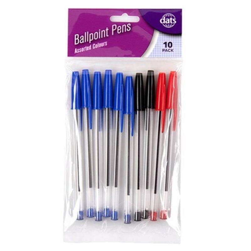 10 Pack Black, Blue & Red Ballpoint Pens - The Base Warehouse