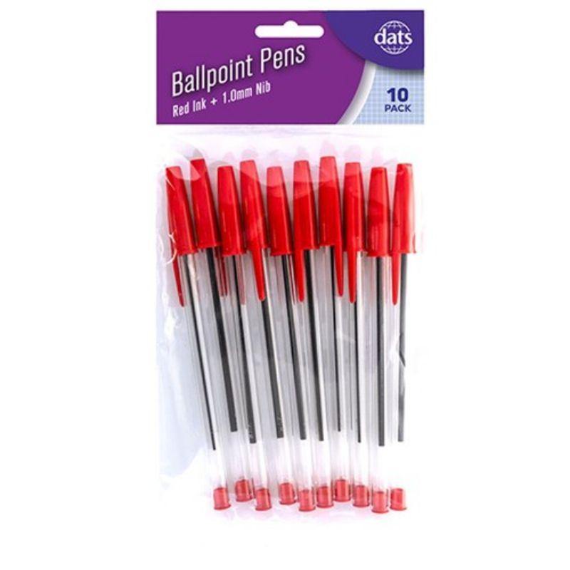 10 Pack Red Ballpoint Pens - The Base Warehouse