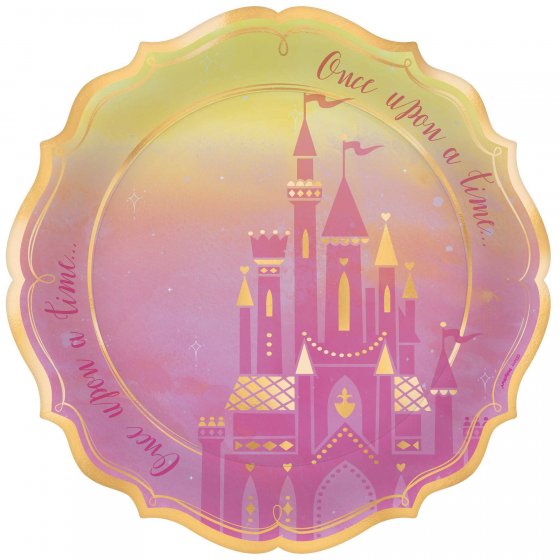 8 Pack Disney Princess Once Upon A Time Shaped Metallic Plates - 26cm