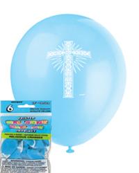 6 Pack Pastel Blue Religious Cross Latex Balloons - 30cm